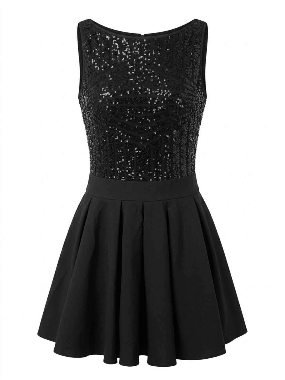 Sleeveless Sequin Fit & Flare Mini Dress - Black
